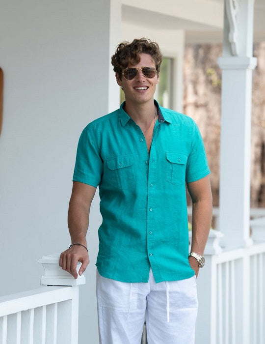 Aruba Solid Short Sleeve Cargo Linen Shirts