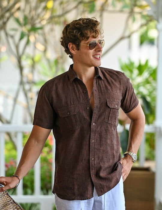Aruba Solid Short Sleeve Cargo Linen Shirts