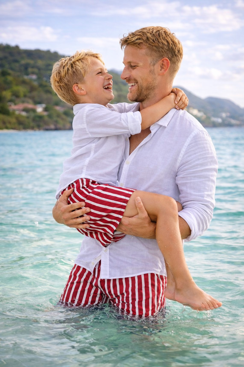 Father and Son - Pier Swim Shorts - Navy Stripes