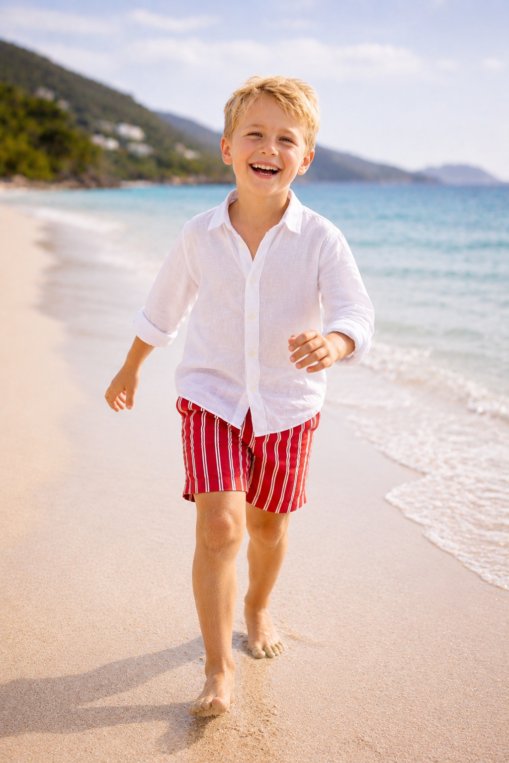 Boys Pier Sports Swim Shorts - Red Stripes