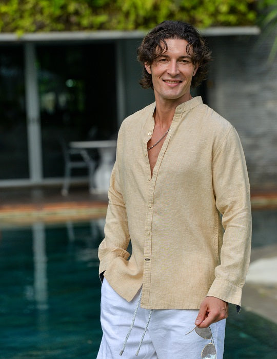 Indie Long Sleeve Mandarin Collar Linen Shirts
