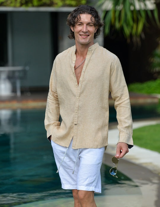 Indie Long Sleeve Mandarin Collar Linen Shirts