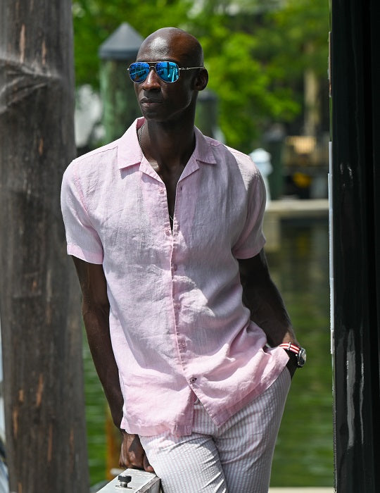 Mustique Short Sleeve Camp Collar Linen Shirts