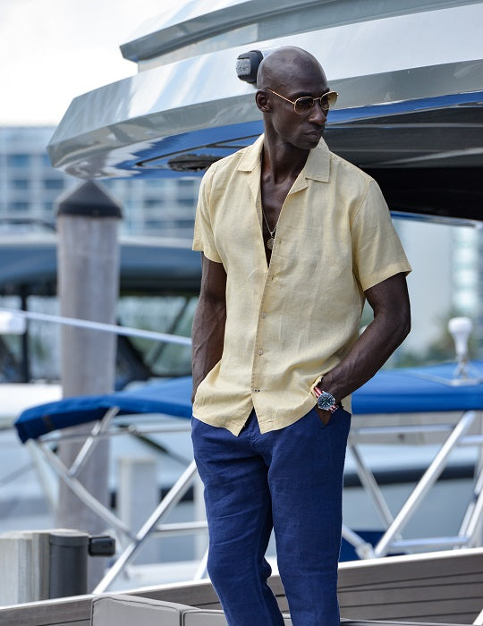 Mustique Short Sleeve Camp Collar Linen Shirts