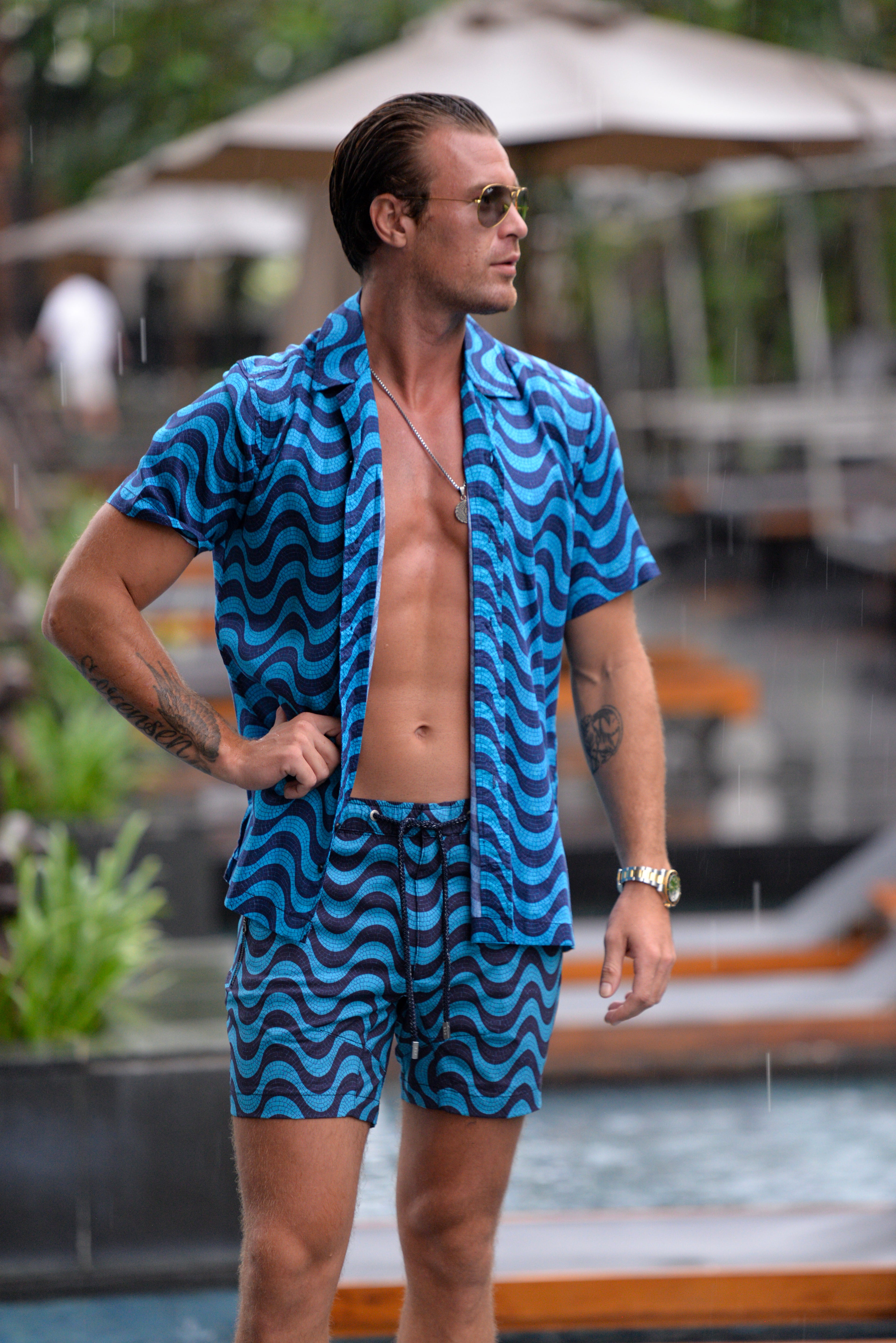 Men's Mustique Patterned Short Sleeve Camp Collar Linen Shirt - St Barth Mossiac