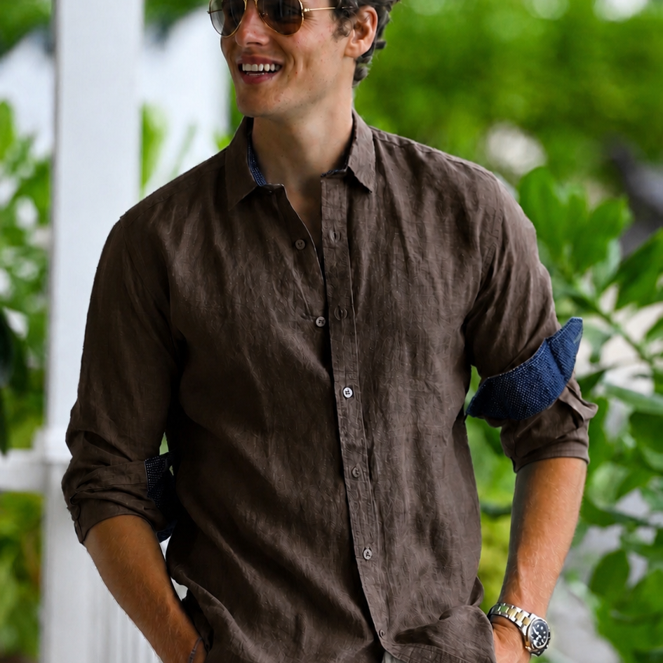 Men's St Barth Solid Linen Long Sleeve Shirts