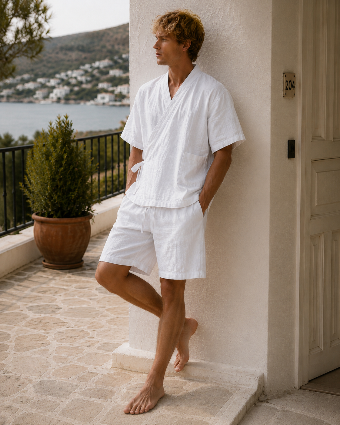 Men's Rykonan Kimono & Shorts Linen Set