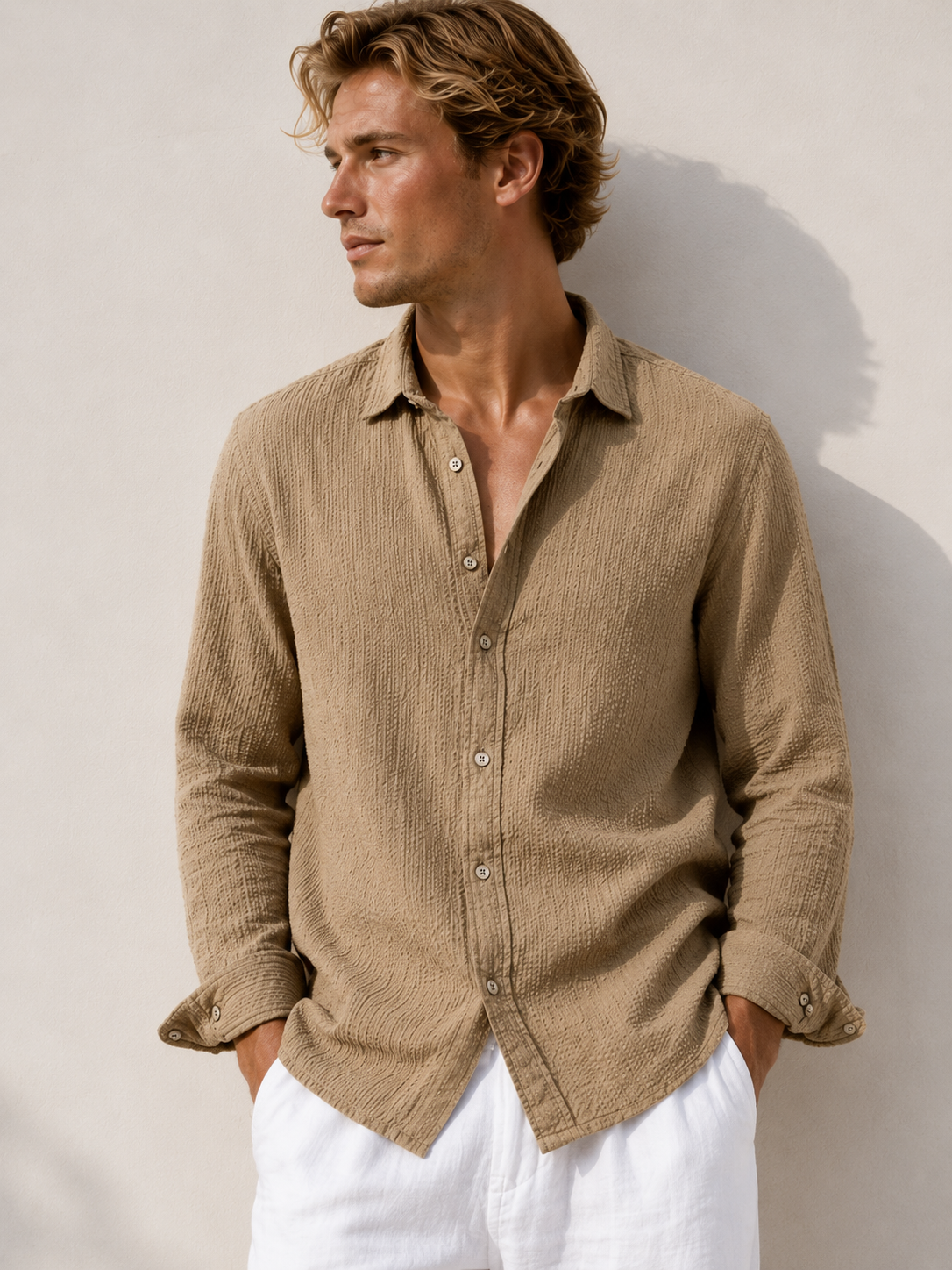 Men's Palmer Solid Organic Cotton Seersucker Shirt