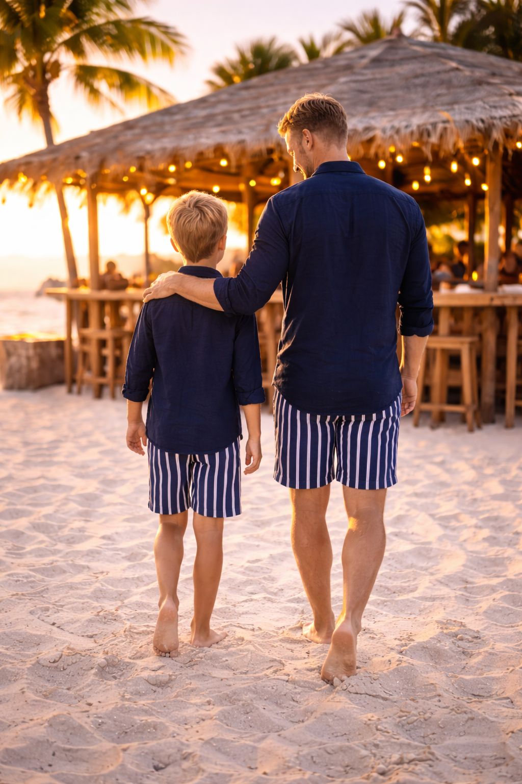 Father and Son - Pier Swim Shorts - Navy Stripes