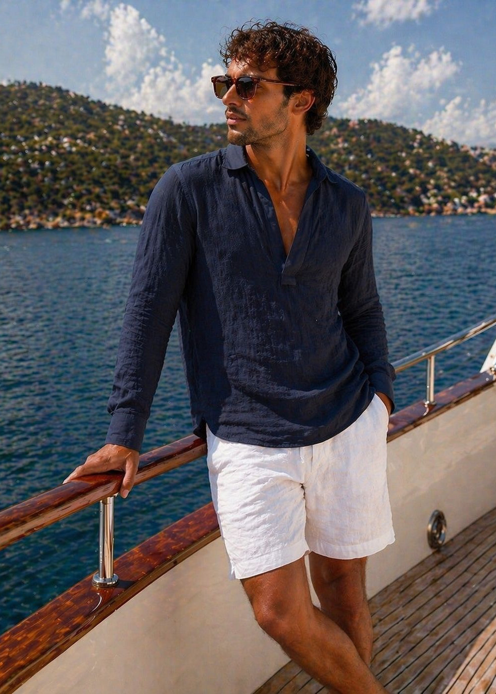 Men's Mariner V Placket Pull On Linen Shirt
