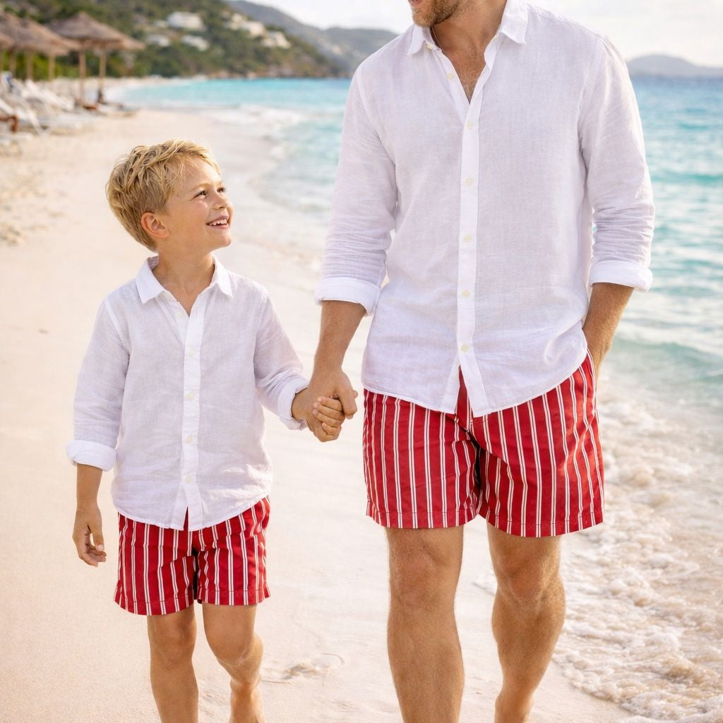 Father and Son - Pier Swim Shorts - Navy Stripes