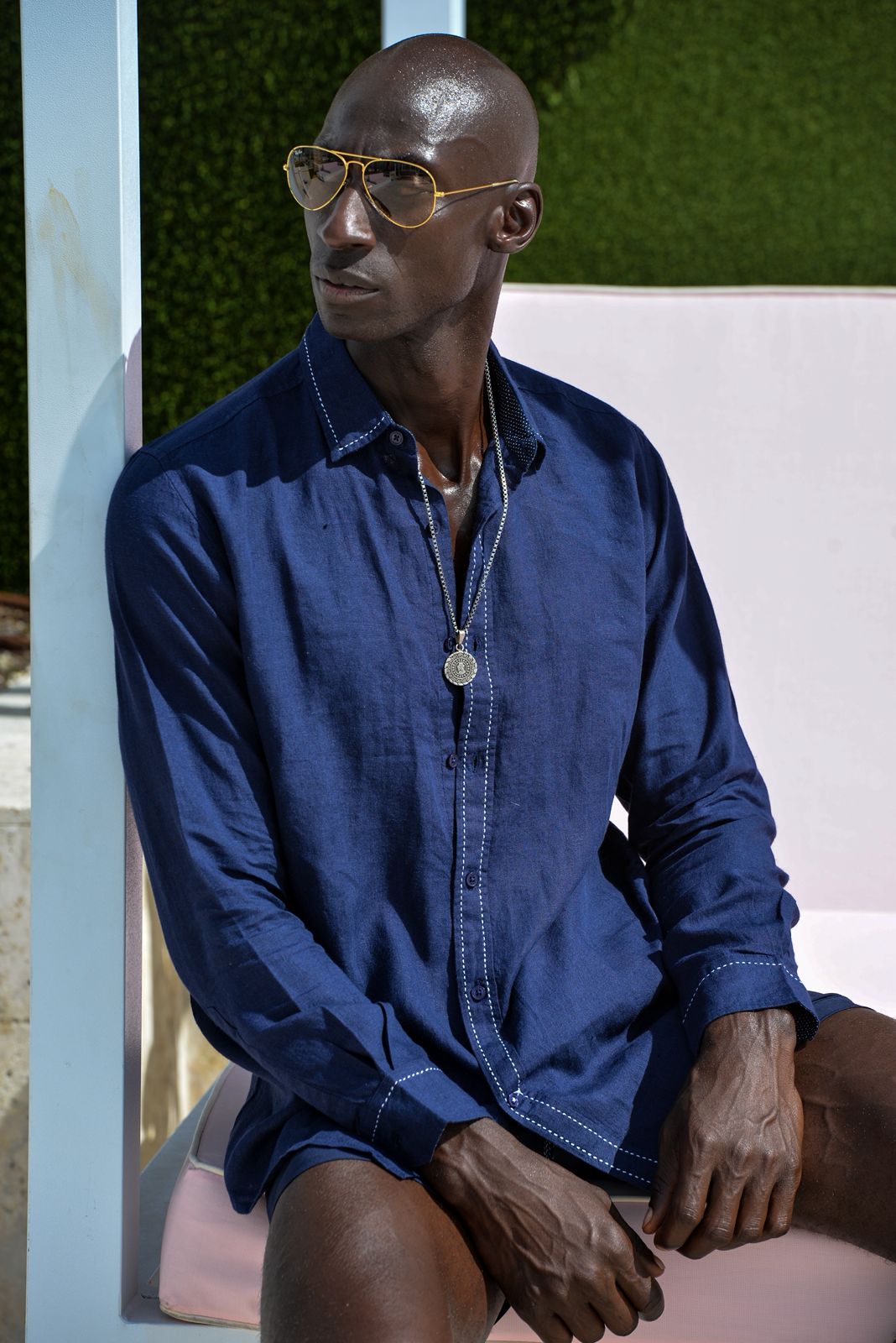 Men's St Barth Saddle Stitch Solid Linen Long Sleeve Shirts