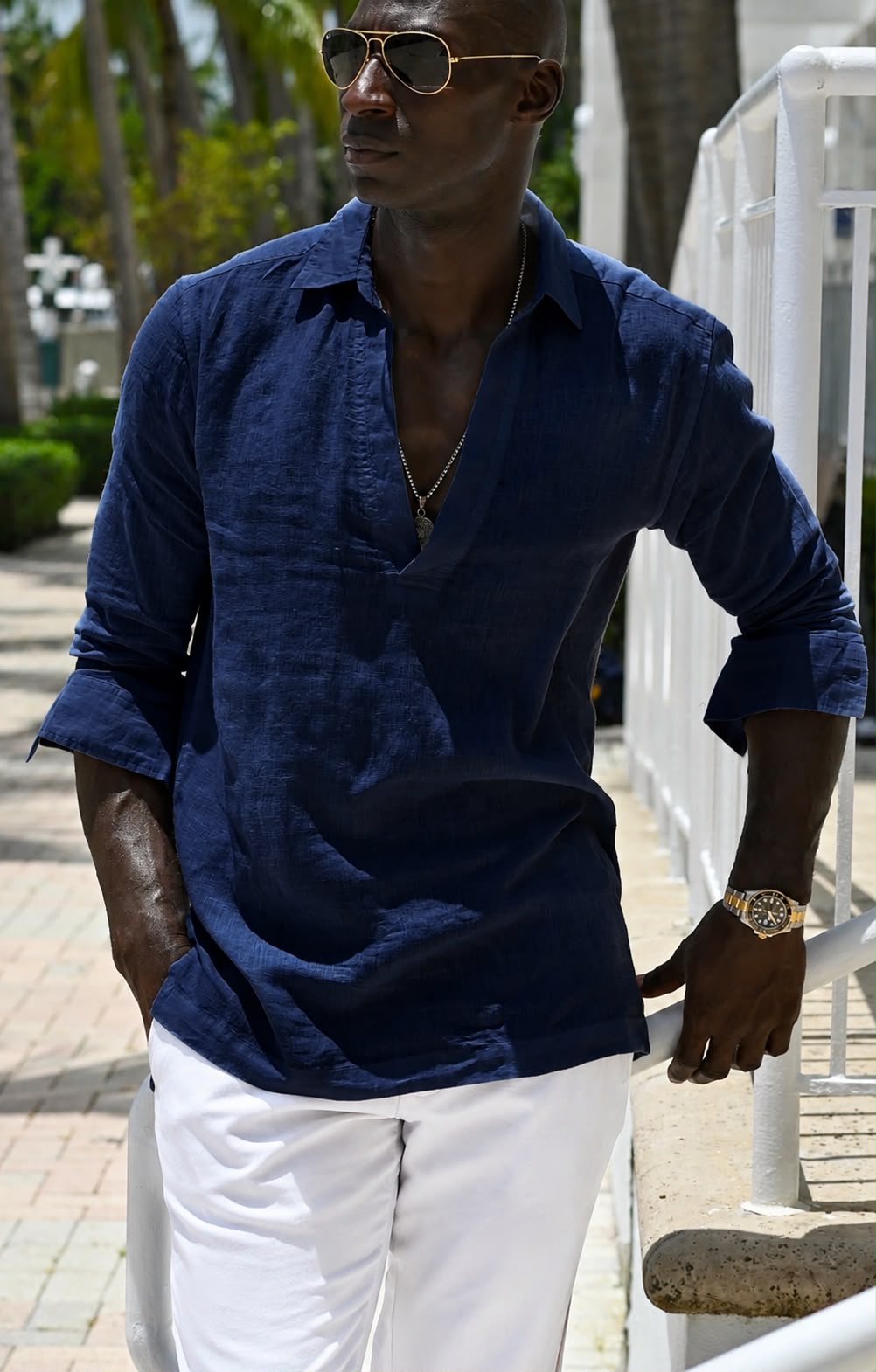 Men's Mariner V Placket Pull On Linen Shirt