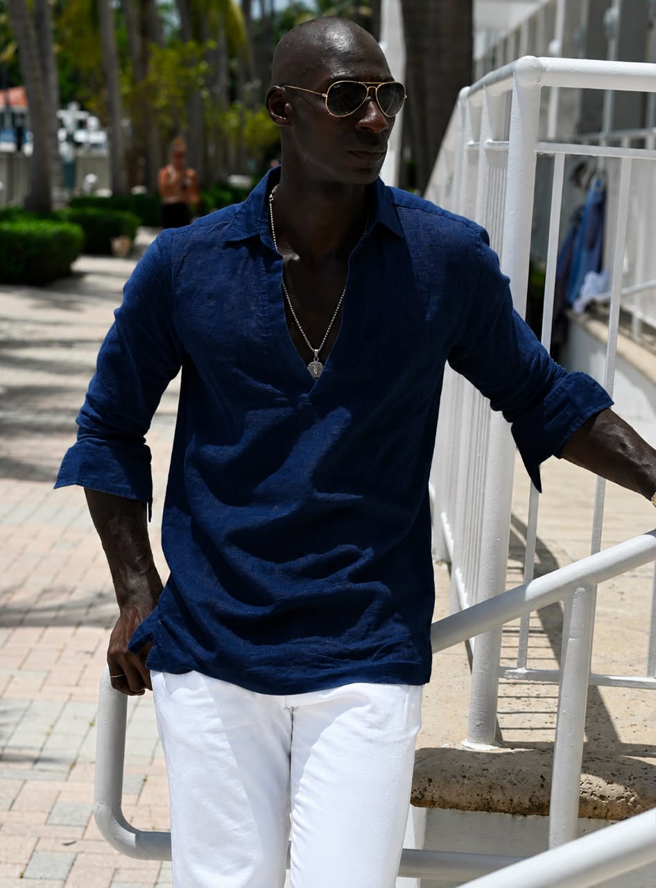 Men's Mariner V Placket Pull On Linen Shirt