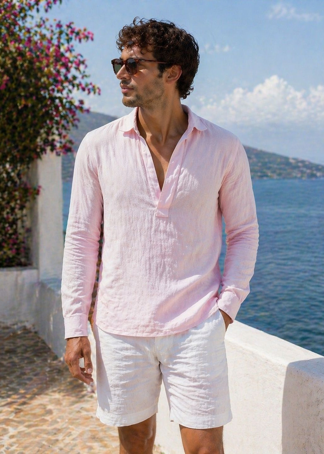 Men's Mariner V Placket Pull On Linen Shirt