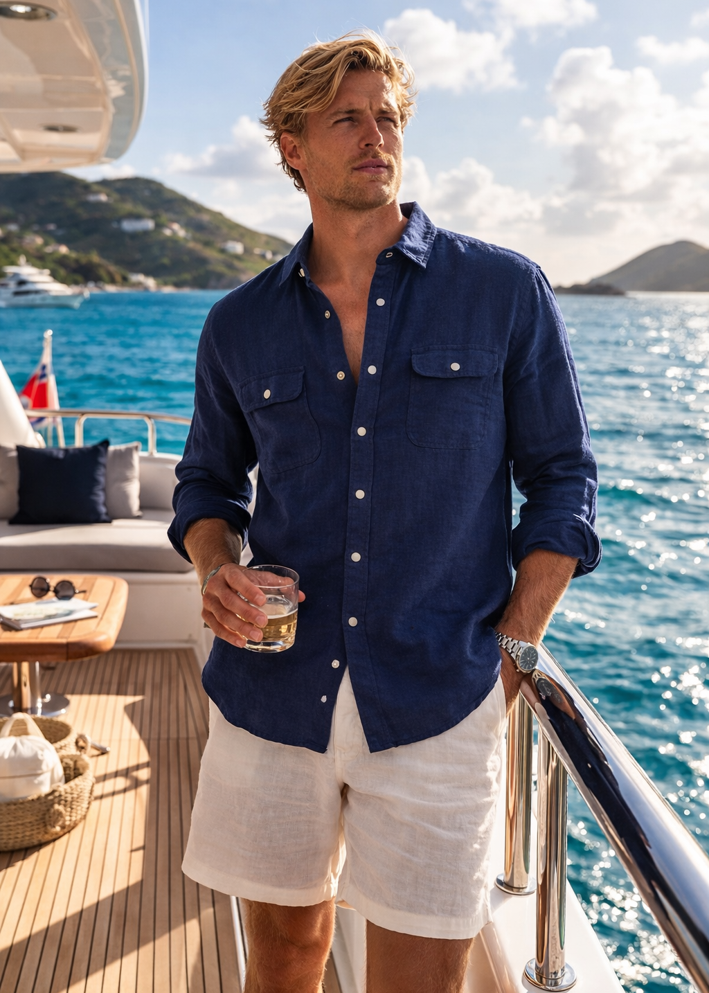 Men's Riviera Snap Button Linen Shirt