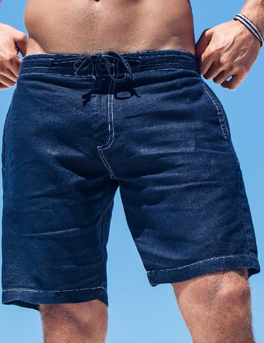 Barbuda Men’s Linen Shorts – Mid Rise, Knee Length, Zip Fly