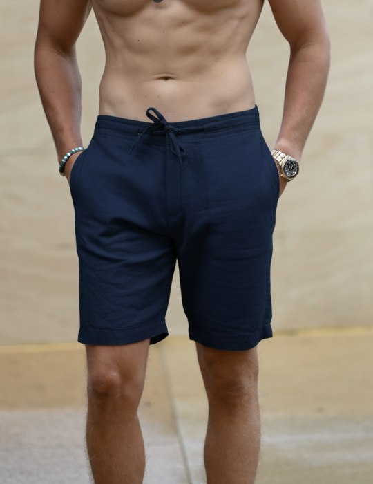 Barbuda Men’s Linen Shorts – Mid Rise, Knee Length, Zip Fly