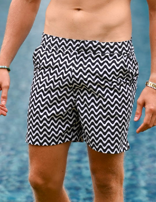 Gustavia Patterned Tailored Swim Shorts - Ripple Chevron