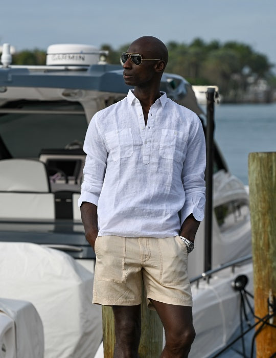Ibiza Long Sleeve Solid Pull on Linen Shirts