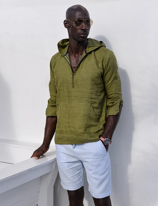 Men's Long Beach Solid Linen Hoodies