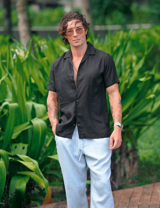 Mustique Short Sleeve Camp Collar Linen Shirts