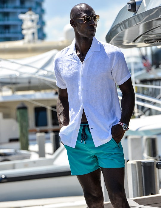 Mustique Short Sleeve Camp Collar Linen Shirts