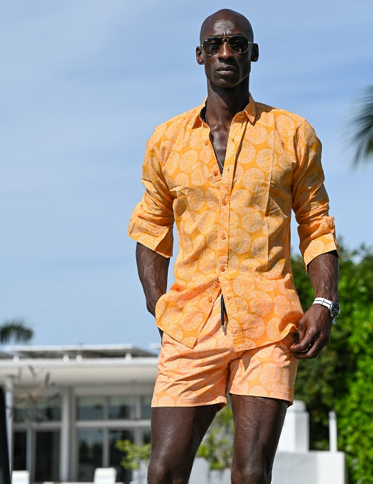 men's dress swim shorts Tailored Swim Shorts Yellow Stripe Seersucker