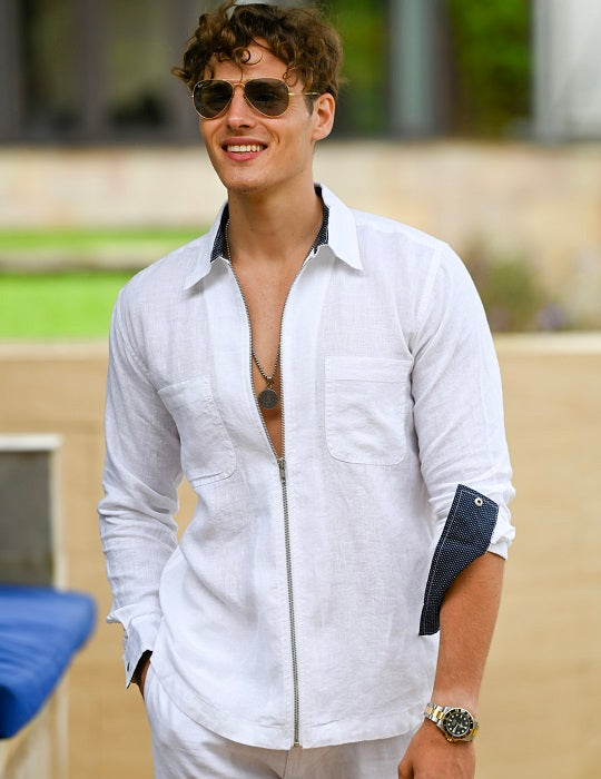 Men's Pitt Solid Long Sleeve Linen Zip Front Shirts