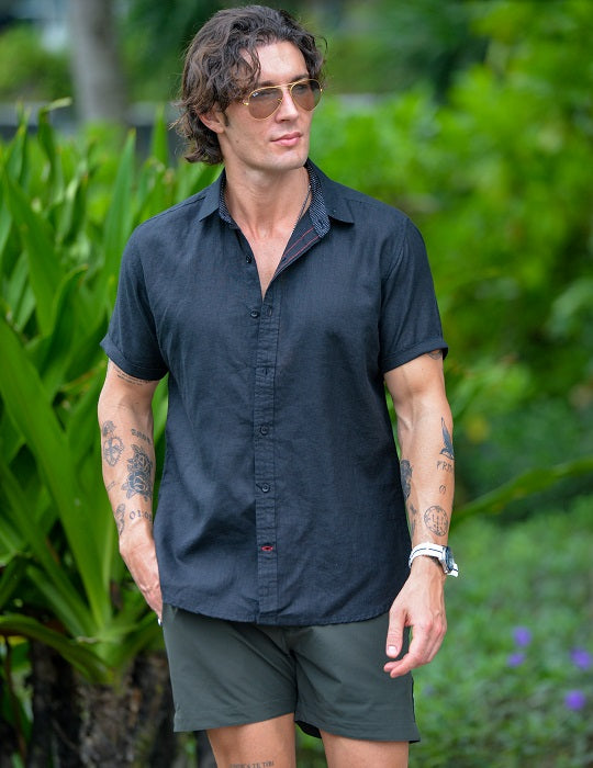 Positano – Solid Black Linen Shirt