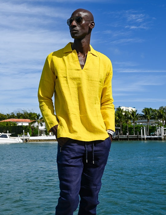Ravello Long Sleeve Resort Style Pull on Linen Shirts