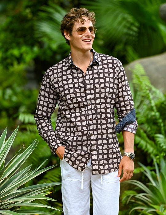 Men's St-Jean Lightweight Cotton Voile Shirt Clover Big 2XL / Brown Men's St-Jean Lightweight Cotton Voile Shirt Clover Big 2XL / Brown