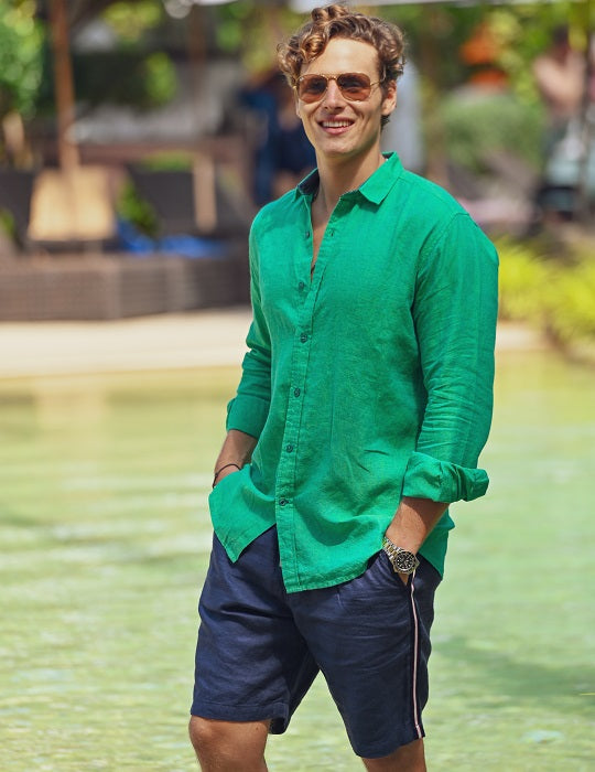 Men's St Barth Solid Linen Long Sleeve Shirts