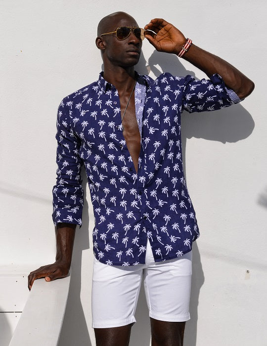 St Barth Patterned Linen Long Sleeve Shirts