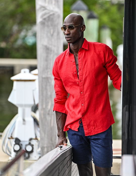 St Barth Solid Linen Long Sleeve Shirts
