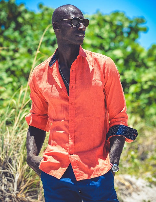 St Barth Solid Linen Long Sleeve Shirts