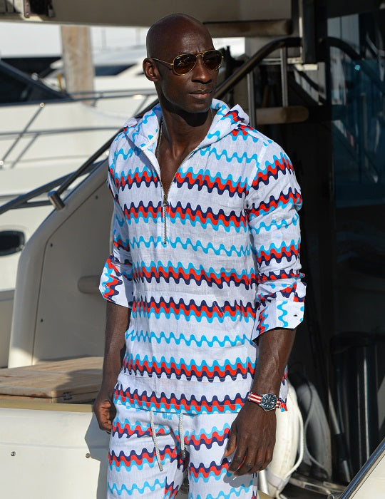 Long Beach Patterned Linen Hoodies