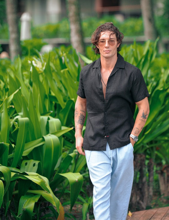 Mustique Short Sleeve Camp Collar Linen Shirts
