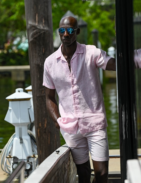 Mustique Short Sleeve Camp Collar Linen Shirts