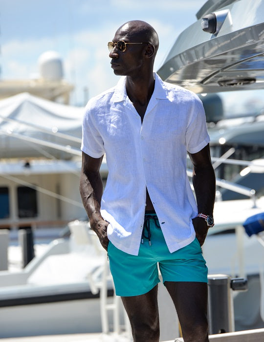 Mustique Short Sleeve Camp Collar Linen Shirts