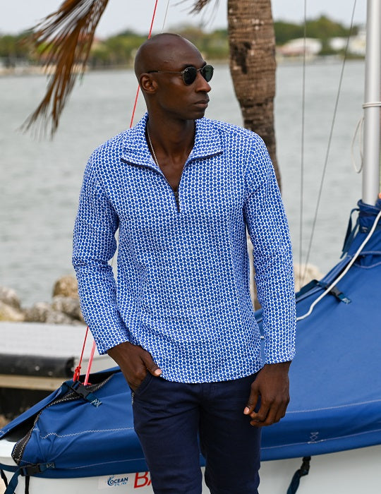 Men's Sicily Patterned Long Sleeve Zip Up Linen Shirts