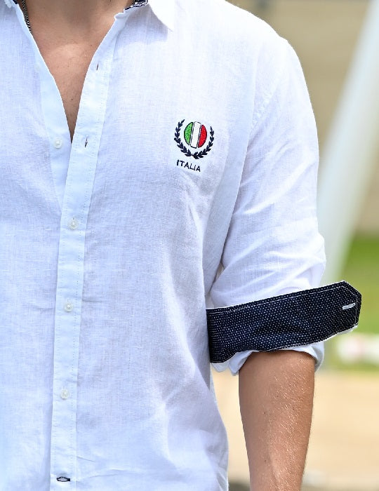 St Barth with Italy Embroidery Linen Long Sleeve Shirts