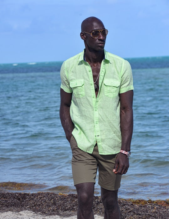Aruba Solid Short Sleeve Cargo Linen Shirts