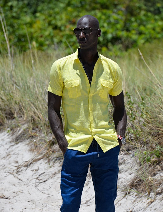 Aruba Solid Short Sleeve Cargo Linen Shirts