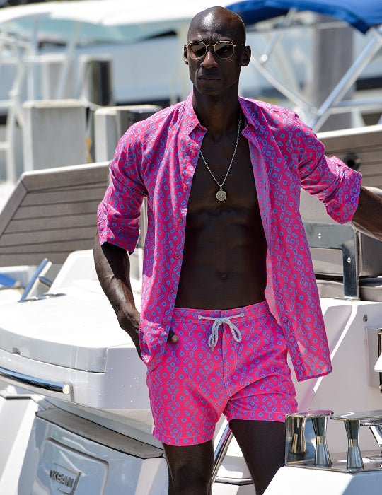 Men's Bora Bora Tailored Swim Shorts - Shibori Diamonds