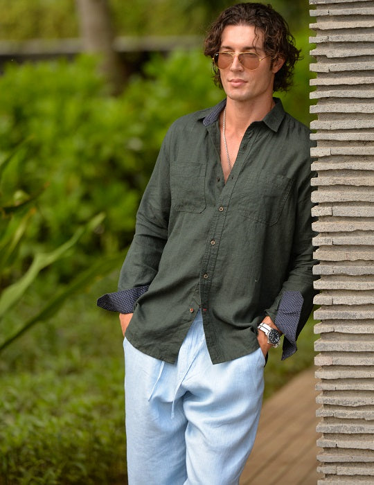 Corsica Utility Long Sleeve Linen Shirts