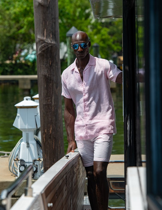 Mustique Short Sleeve Camp Collar Linen Shirts