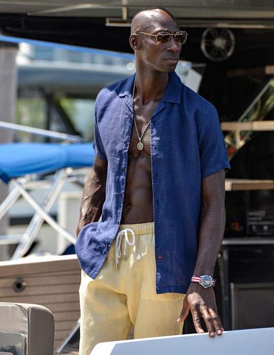 Mustique Short Sleeve Camp Collar Linen Shirts