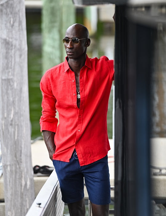 St Barth Solid Linen Long Sleeve Shirts