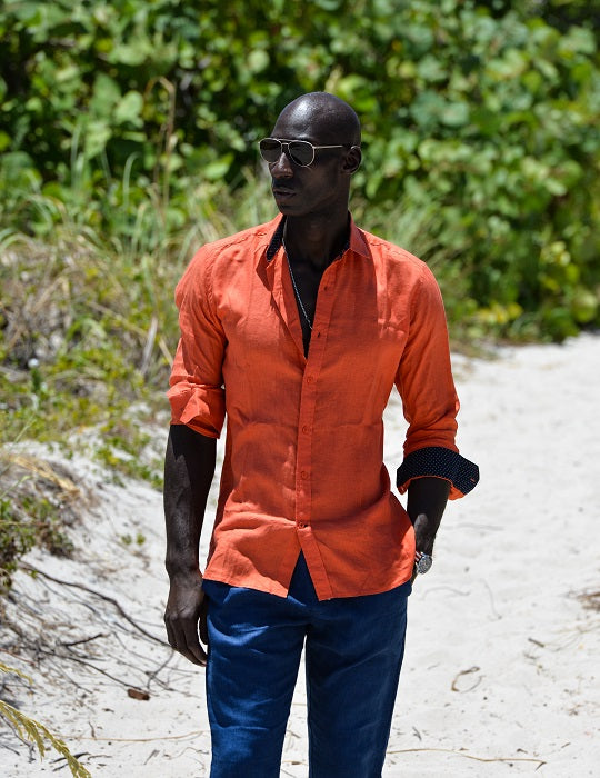 St Barth Solid Linen Long Sleeve Shirts